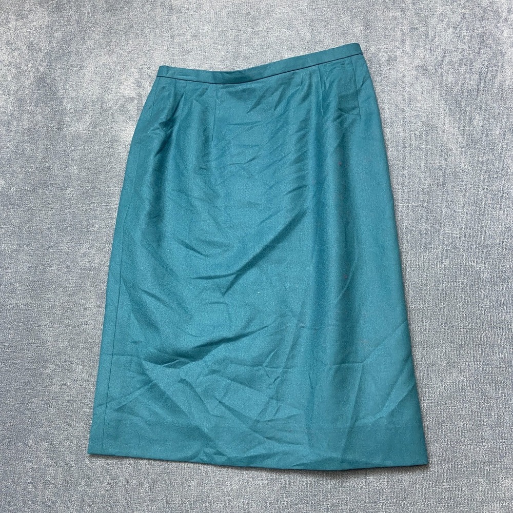 Carlisle Straight Pencil Skirts Womens 2 Teal Blue Wool Back Zip Formal Business